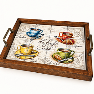 Bandeja de Azulejo - Quatro xícaras