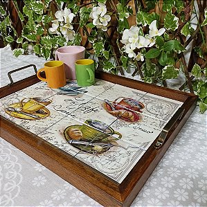 Bandeja de Azulejo - Quatro xícaras