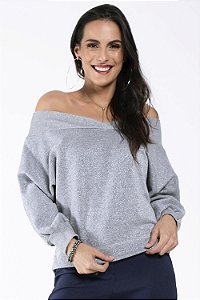 Blusa Ombro a Ombro Moletom Cinza