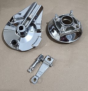 DUPLICADO - Espelho traseiro braço freio e flange da coroa cromados fan125/150 titan 150
