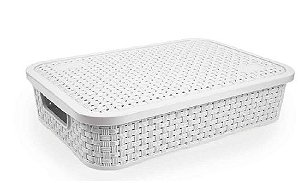 CESTO RATTAN C/ TP BAIXO PEQUENO BRANCO
