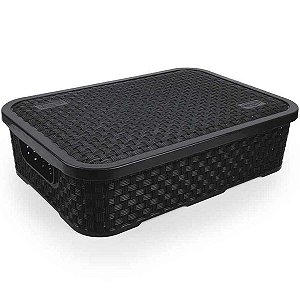 CESTO RATTAN C/ TP BAIXO GRANDE PRETO