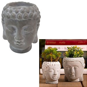 CACHEPOT DE CONCRETO BUDDHA FACE CINZA 8,5x8x9,5cm