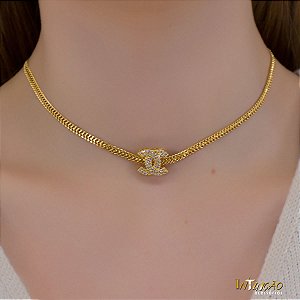 Colar dourado CC banhado a ouro 18k