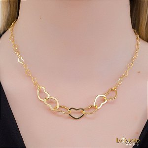 Colar dourado elos coração banhado a ouro 18k