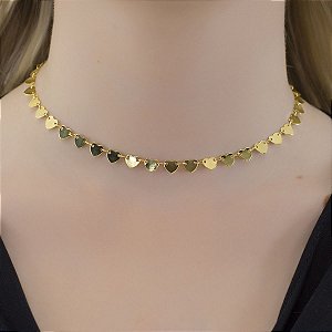 Colar Intuê choker coração banhado a ouro 18k