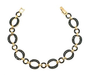 Pulseira dourada folheada ouro 18k Zircônia Negra elos semijoia