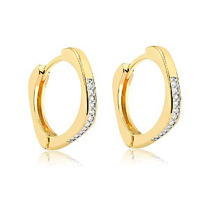 Brinco Argola Quadrada Com Zircônias Banhado a Ouro 18k, semijoia