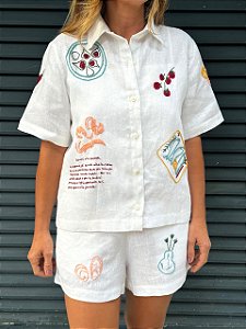 Camisa Manga Curta Oliva Branca