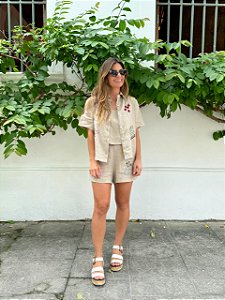 Camisa Manga Curta Oliva Areia