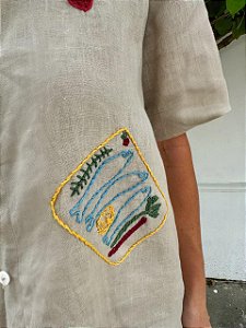 Camisa Manga Curta Oliva Areia