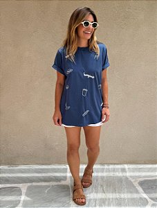 Camiseta Bonjour Bordado Off White