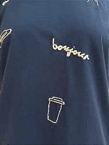 Camiseta Bonjour Bordado Off White