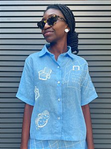 Camisa Manga Curta Praia Azul