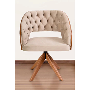 Poltrona Decorativa Mari Laminada Pé Giratório de Madeira Capitonê - Gustavo Decor