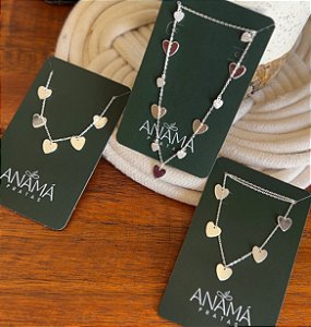 Pulseira 5 Corações Pendurados