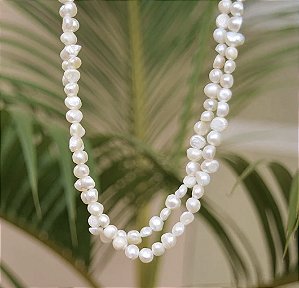 Colar Pérolas Naturais Barrocas com Prata 42cm+4cm