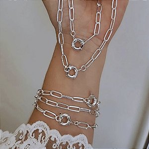 Pulseira elos alongados com fecho boia 18cm