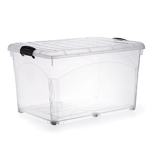 Caixa Organizadora 95L Transparente - Grande Capacidade, Empilhável c/ Tampa