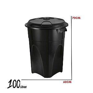 Lixeira 100 Litros Preta com Rodas e Tampa - Cozinha/Comércio