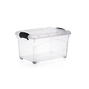 Caixa Organizadora 65L Transparente - Grande, Empilhável, c/ Tampa