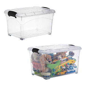 Caixa Organizadora 25L Transparente Plástico Resistente c/ Tampa