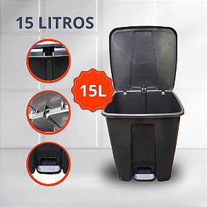Lixeira de Pedal 15 Litros Preta