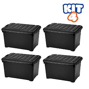 Kit 04 Caixas Organizadora Container 95 Litros Black