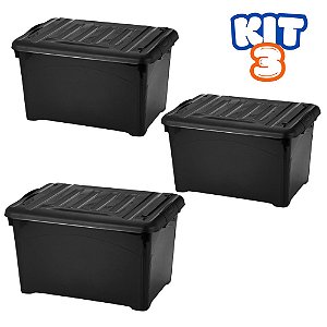 Kit 03 Caixas Organizadoras Container 95 Litros Black