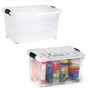 Kit 02 Caixas Organizadora Container 95 Litros Transparente