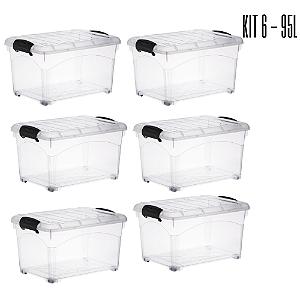 Kit 06 Caixas Organizadora Container 95 Litros Transparente