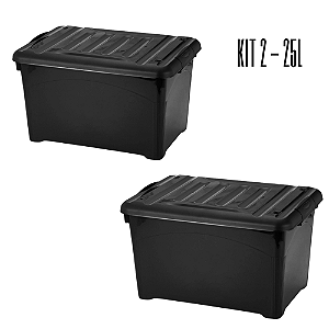 Kit 02 Caixas Organizadora Container 25 Litros Black