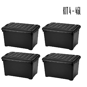Kit 04 Caixas Organizadora Container 45 Litros Black