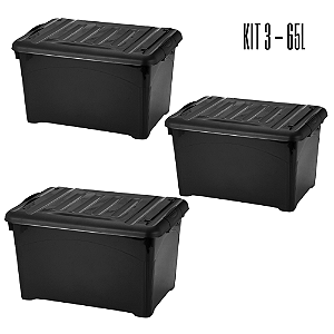 Kit 03 Caixas Organizadora Container 65 Litros Black