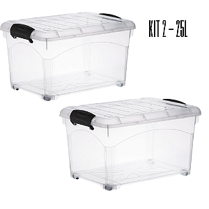 Kit 02 Caixas Organizadora Container 25 Litros Transparente