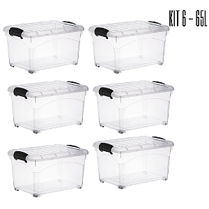 Kit 06 Caixas Organizadora Container 65 Litros Transparente