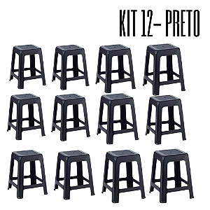 Kit 12 Banquetas Cor Preto - Cozinha, Bar, Jardim, Resistentes