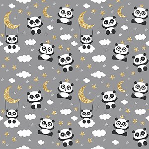 Tecido Tricoline Mini Pandas Estrelado - Peripan - 50 x 150 cm