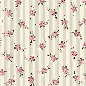 Tecido Tricoline Botão Listrado Creme - Fabricart - 50 x 150 cm
