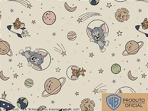 Tecido Tricoline TOM & JERRY ESPACIAL FUNDO CREME - Ibirapuera - 50 x 150 cm