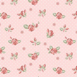 Tecido Tricoline Mini Florescer Rosa e Verde  - Fuxicos e Fricotes - 50 x 150 cm