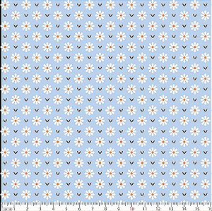 Tecido Tricoline Mini Margaridas Fundo Azul - Peripan - 50 x 150 cm