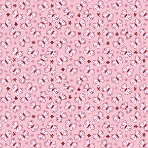 Tecido Tricoline Mini Borboletas Fundo Rosa- Peripan - 50 x 150 cm