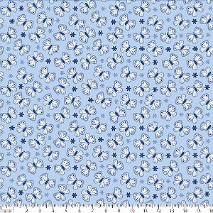 Tecido Tricoline Mini Borboletas Fundo Azul - Peripan - 50 x 150 cm
