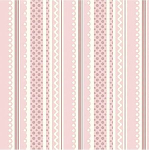 Tecido Tricoline Listrado Rosa - Coleção Doce de Coco  - Fuxicos e Fricotes - 50 x 150 cm