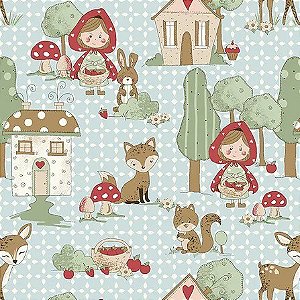 Tecido Tricoline Chapeuzinho Vermelho na Floresta  - Fuxicos e Fricotes - 50 x 150 cm