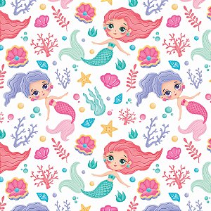 Tecido Tricoline Sereias - Peripan - 50 x 150 cm