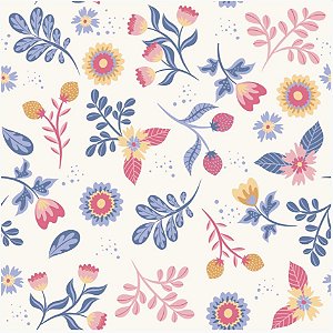 Tecido Tricoline Floral Azul - Coleção Origem - Peripan - 50 x 150 cm