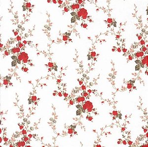 Tecido Tricoline Floral Sarah Vermelho - Tecidos Caldeira - 50 x 150 cm
