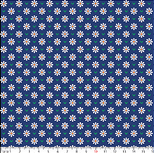 Tecido Tricoline Mini Margaridas Fundo Marinho - Peripan - 50 x 150 cm